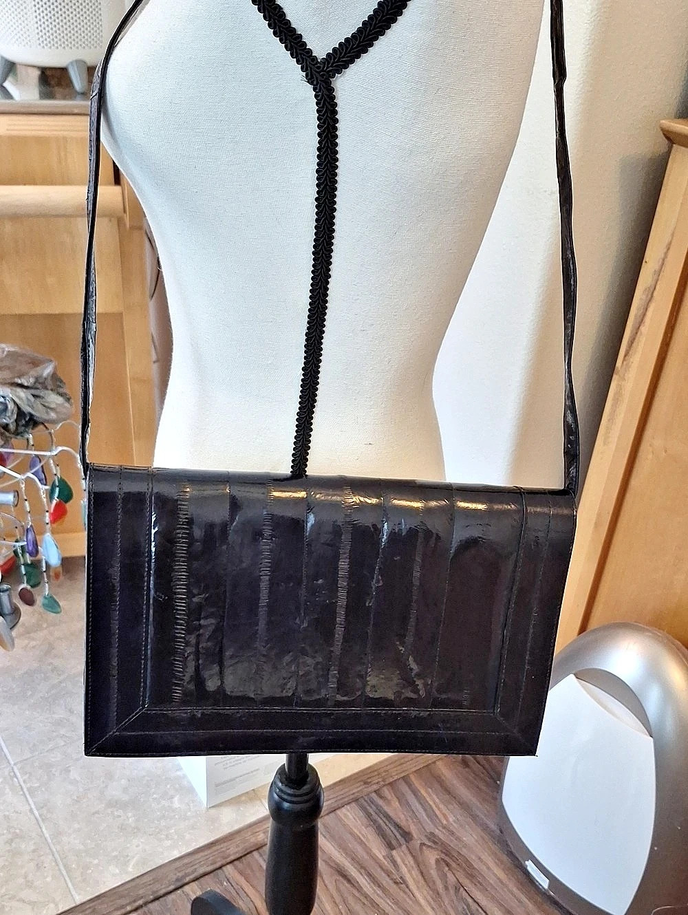 Vintage Eel Skin Black Shoulder Clutch